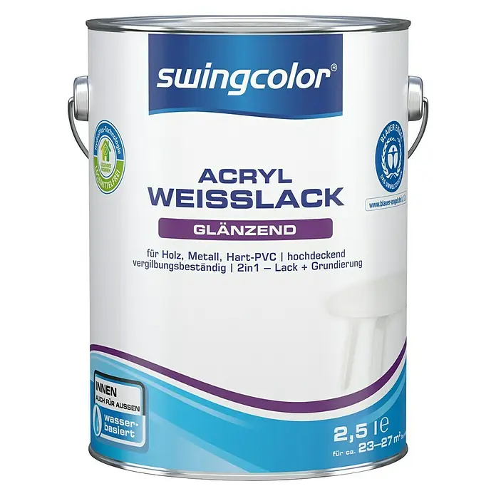 swingcolor Weißlack Acryl - Weiß, 2,5 l, Glänzend - Vorderansicht