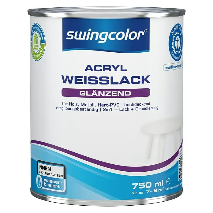 swingcolor Weißlack Acryl - Weiß, 750 ml, Glänzend - Vorderansicht