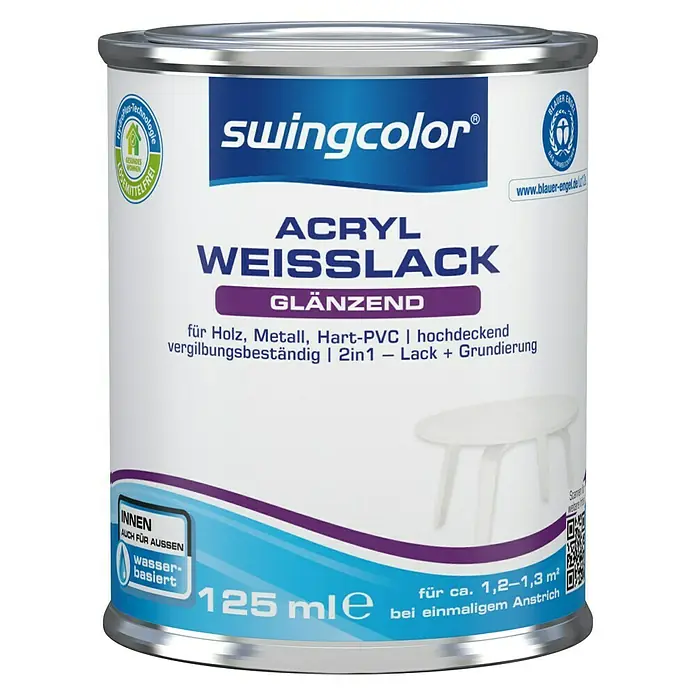 swingcolor Weißlack Acryl - Weiß, 125 ml, Glänzend - Vorderansicht