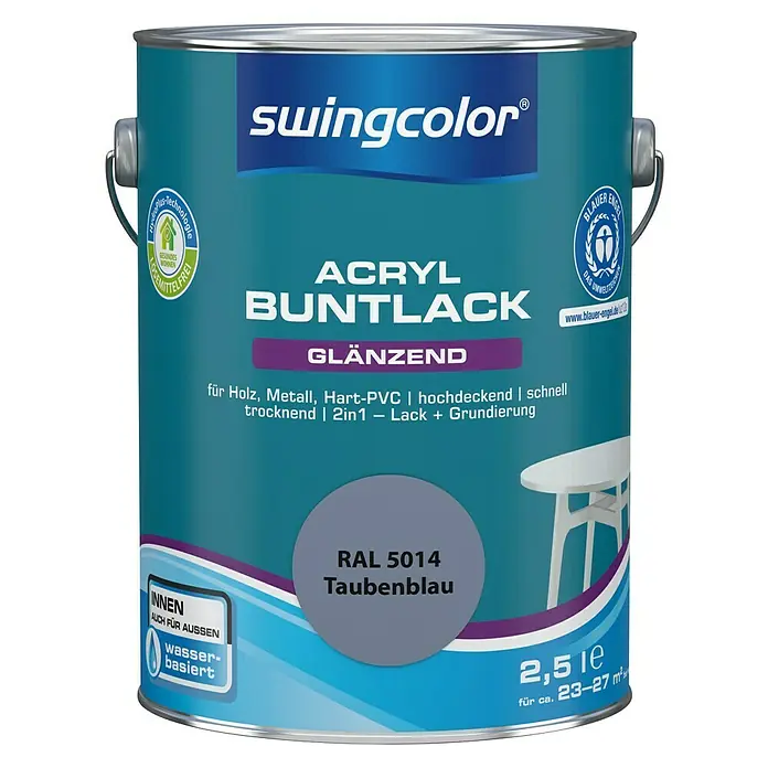 swingcolor Buntlack Acryl - Taubenblau, 2,5 l, Glänzend, Wasserbasiert - Vorderansicht