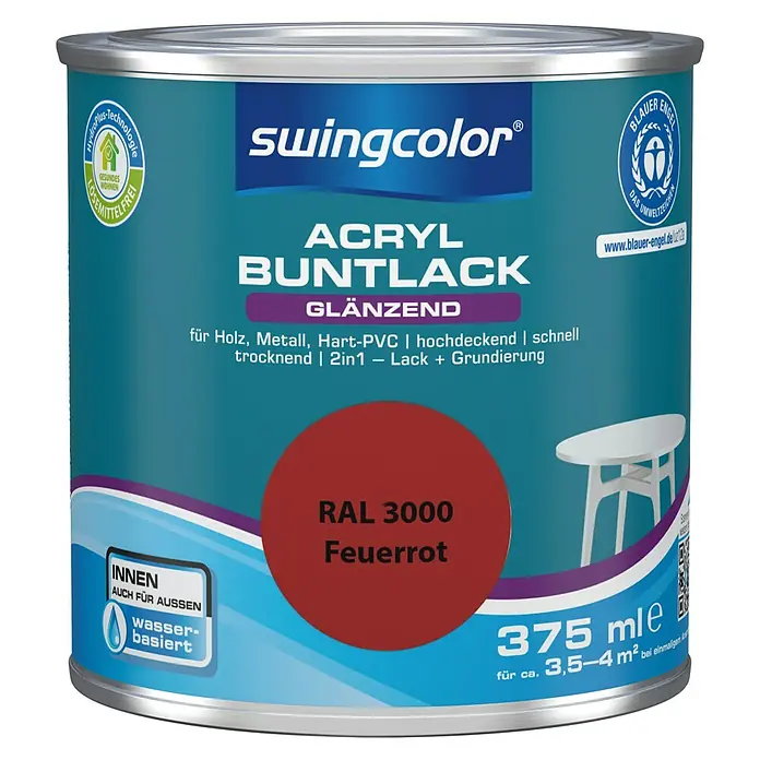 swingcolor Buntlack Acryl - Feuerrot, 375 ml, Glänzend, Wasserbasiert - Vorderansicht