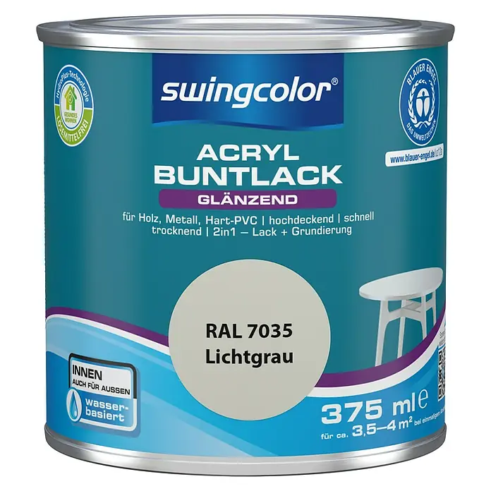 swingcolor Buntlack Acryl - Lichtgrau, 375 ml, Glänzend, Wasserbasiert - Vorderansicht