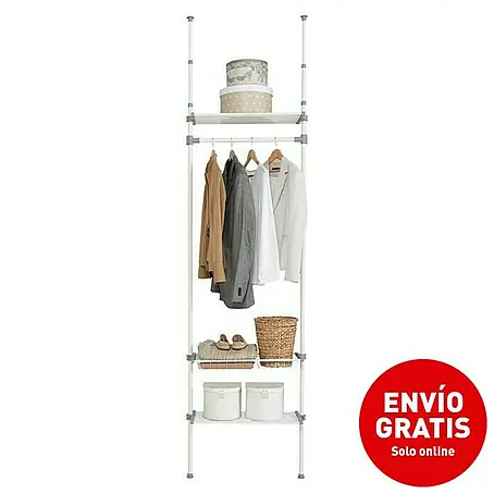 Juego de barras para ropa con 2 baldas y 1 cesta