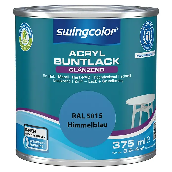 swingcolor Buntlack Acryl - Himmelblau, 375 ml, Glänzend, Wasserbasiert - Vorderansicht