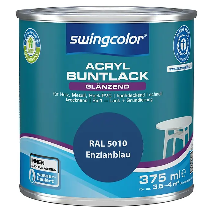 swingcolor Buntlack Acryl - Enzianblau, 375 ml, Glänzend, Wasserbasiert - Vorderansicht