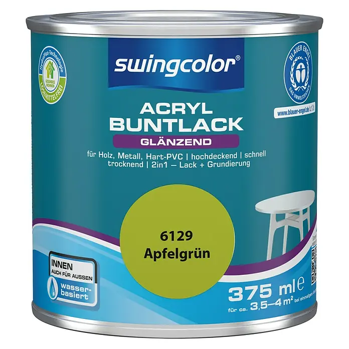 swingcolor Buntlack Acryl - Apfelgrün, 375 ml, Glänzend, Wasserbasiert - Vorderansicht