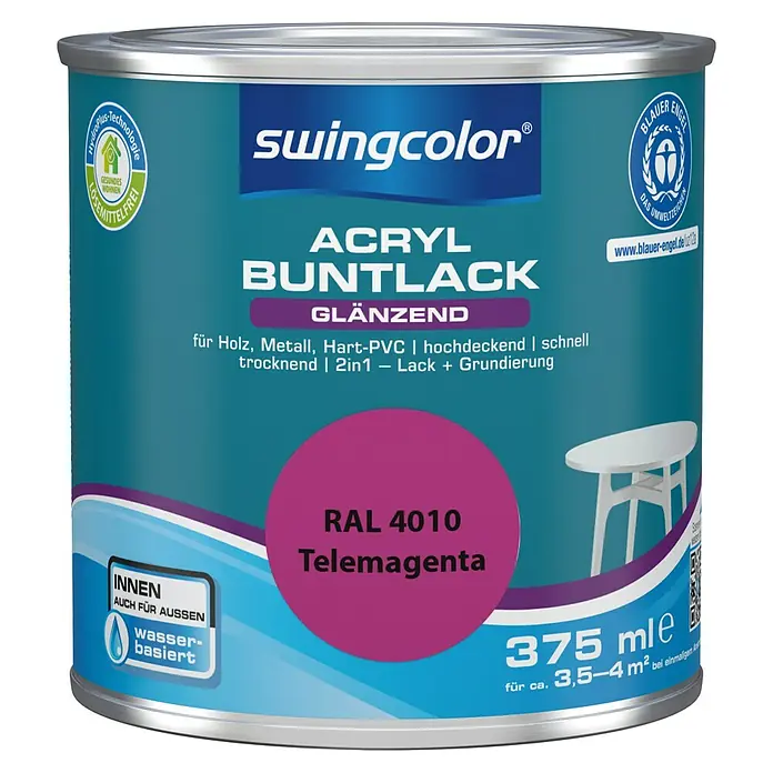 swingcolor Buntlack Acryl - Telemagenta, 375 ml, Glänzend, Wasserbasiert - Vorderansicht