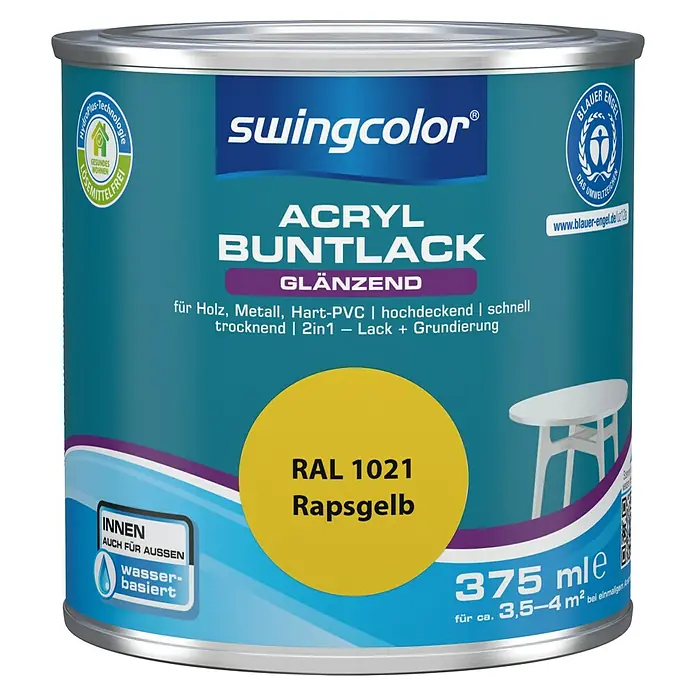swingcolor Buntlack Acryl - Rapsgelb, 375 ml, Glänzend, Wasserbasiert - Vorderansicht