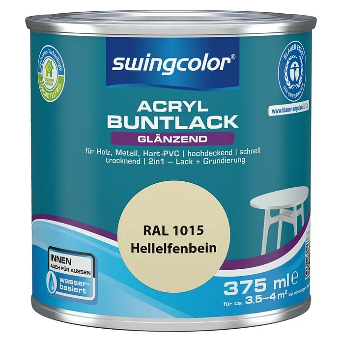 swingcolor Buntlack Acryl - Hellelfenbein, 375 ml, Glänzend, Wasserbasiert - Vorderansicht