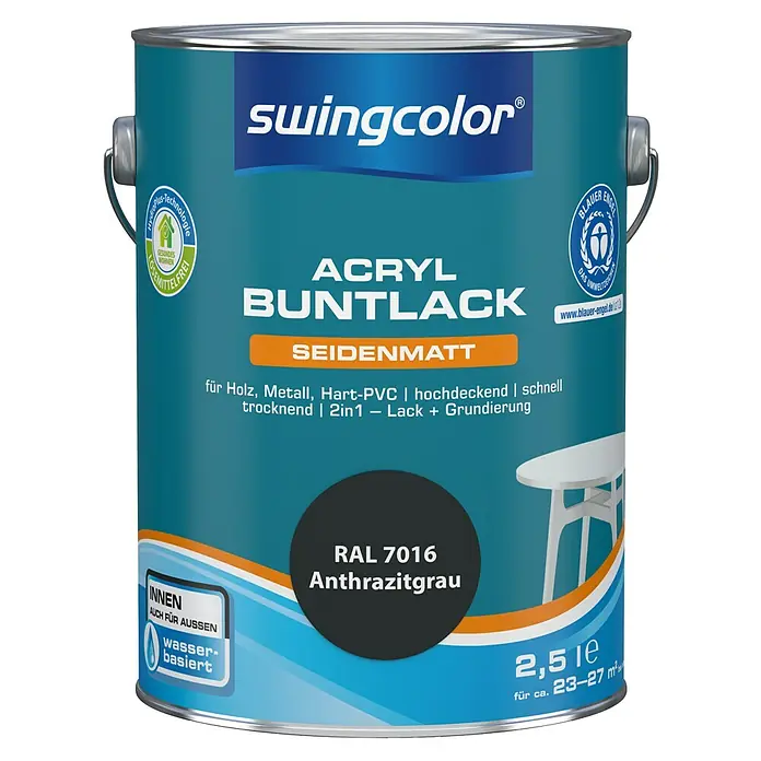 swingcolor Buntlack Acryl - Anthrazitgrau, 2,5 l, Seidenmatt - Vorderansicht