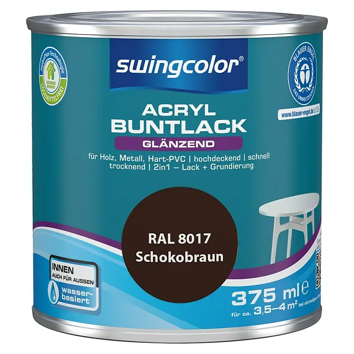 swingcolor Buntlack Acryl - Schokobraun, 375 ml, Glänzend, Wasserbasiert - Vorderansicht