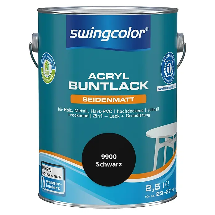 swingcolor Buntlack Acryl - Schwarz, 2,5 l, Seidenmatt - Vorderansicht