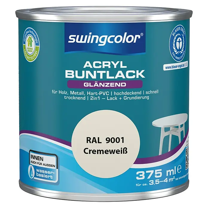 swingcolor Buntlack Acryl - Cremeweiß, 375 ml, Glänzend, Wasserbasiert - Vorderansicht