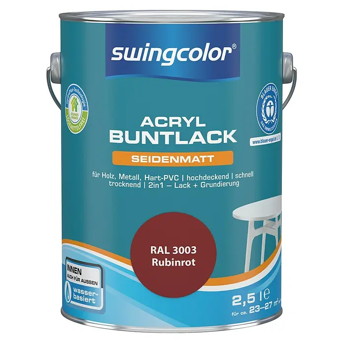 swingcolor Buntlack Acryl - Rubinrot, 2,5 l, Seidenmatt - Vorderansicht