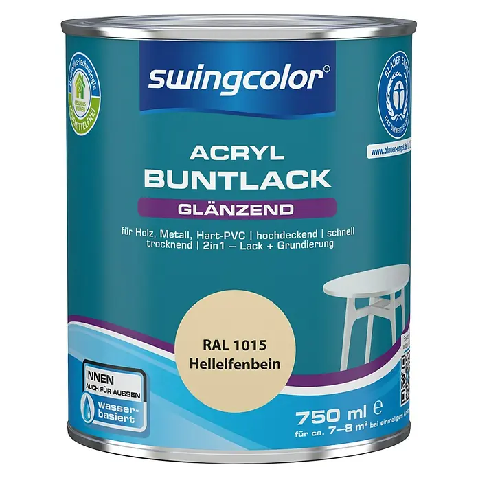 swingcolor Buntlack Acryl - Hellelfenbein, 750 ml, Glänzend, Wasserbasiert - Vorderansicht