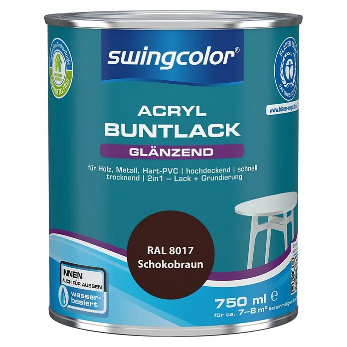 swingcolor Buntlack Acryl - Schokobraun, 750 ml, Glänzend, Wasserbasiert - Vorderansicht