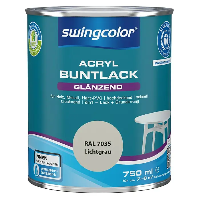 swingcolor Buntlack Acryl - Lichtgrau, 750 ml, Glänzend, Wasserbasiert - Vorderansicht