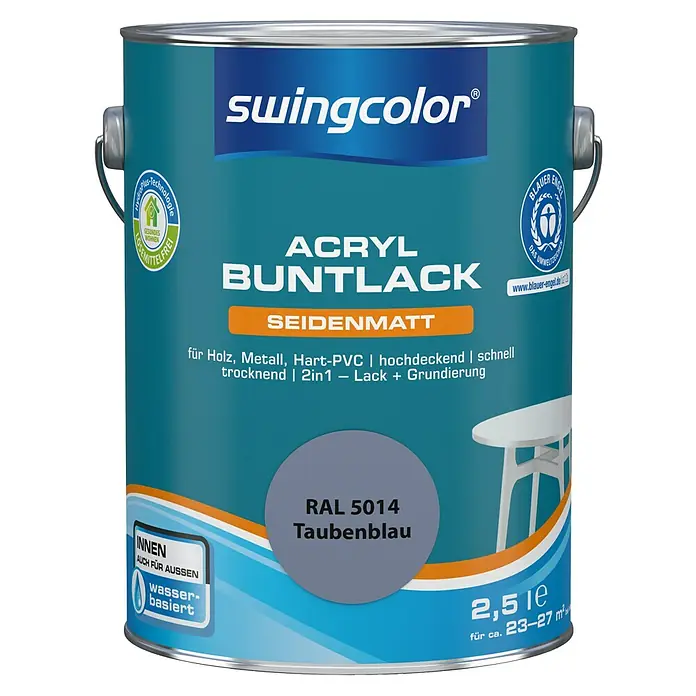 swingcolor Buntlack Acryl - Taubenblau, 2,5 l, Seidenmatt - Vorderansicht