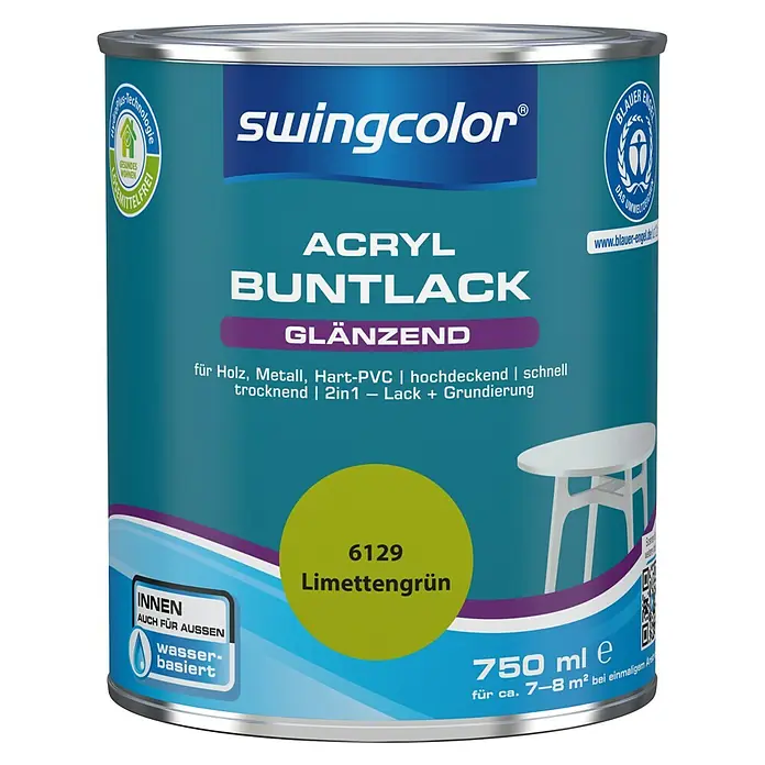 swingcolor Buntlack Acryl - Apfelgrün, 750 ml, Glänzend, Wasserbasiert - Vorderansicht