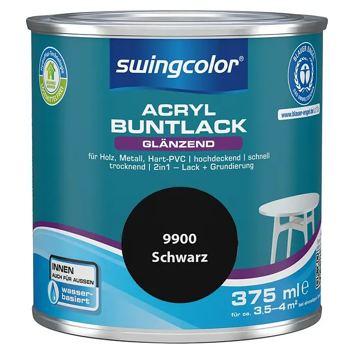 swingcolor Buntlack Acryl - Schwarz, 375 ml, Glänzend, Wasserbasiert - Vorderansicht