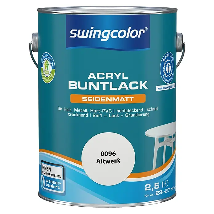 swingcolor Buntlack Acryl - Altweiß, 2,5 l, Seidenmatt - Vorderansicht