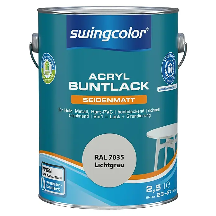 swingcolor Buntlack Acryl - Lichtgrau, 2,5 l, Seidenmatt - Vorderansicht