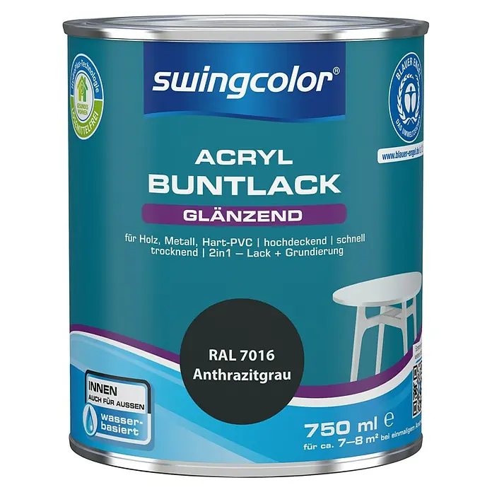 swingcolor Buntlack Acryl - Anthrazitgrau, 750 ml, Glänzend, Wasserbasiert - Vorderansicht