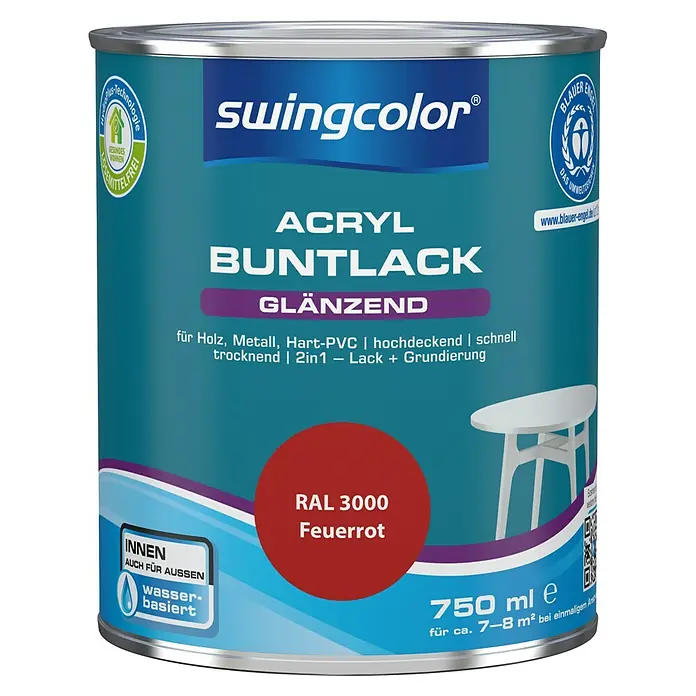 swingcolor Buntlack Acryl - Feuerrot, 750 ml, Glänzend, Wasserbasiert - Vorderansicht