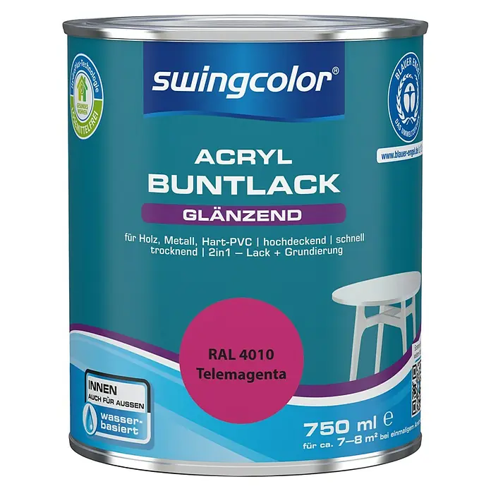 swingcolor Buntlack Acryl - Telemagenta, 750 ml, Glänzend, Wasserbasiert - Vorderansicht