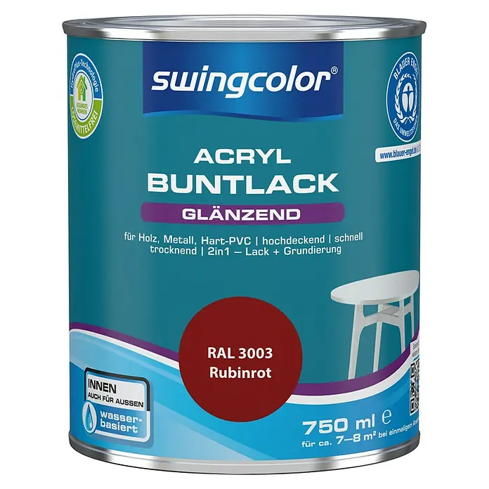 swingcolor Buntlack Acryl - Rubinrot, 750 ml, Glänzend, Wasserbasiert - Vorderansicht