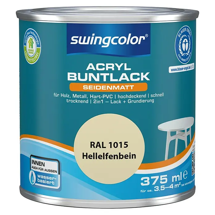 swingcolor Buntlack Acryl - Hellelfenbein, 375 ml, Seidenmatt - Vorderansicht