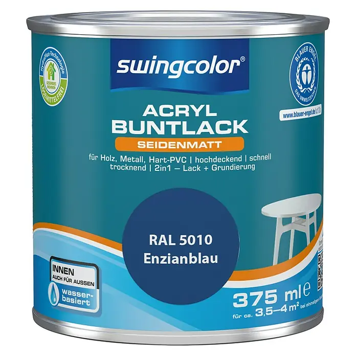 swingcolor Buntlack Acryl - Enzianblau, 375 ml, Seidenmatt - Vorderansicht