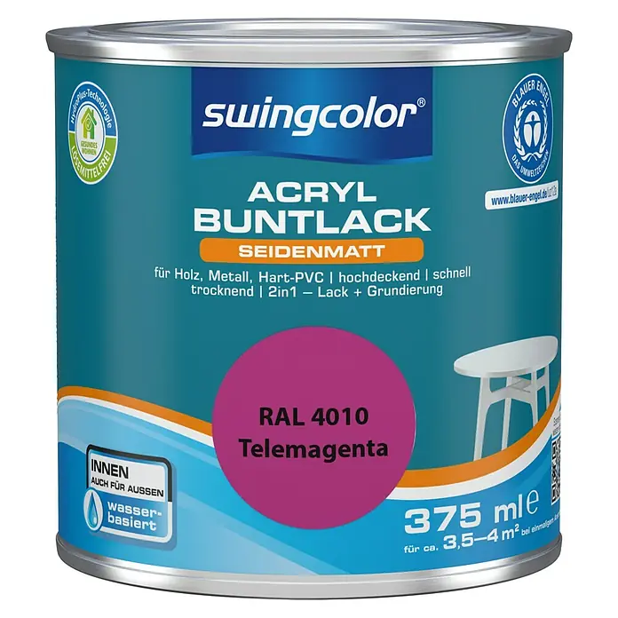 swingcolor Buntlack Acryl - Telemagenta, 375 ml, Seidenmatt - Vorderansicht
