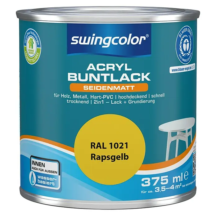 swingcolor Buntlack Acryl - Rapsgelb, 375 ml, Seidenmatt - Vorderansicht