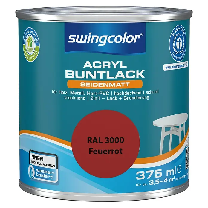 swingcolor Buntlack Acryl - Feuerrot, 375 ml, Seidenmatt - Vorderansicht
