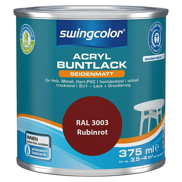 swingcolor Buntlack Acryl - Rubinrot, 375 ml, Seidenmatt - Vorderansicht