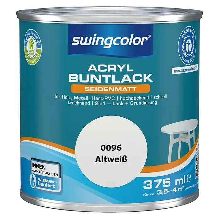 swingcolor Buntlack Acryl - Altweiß, 375 ml, Seidenmatt - Vorderansicht