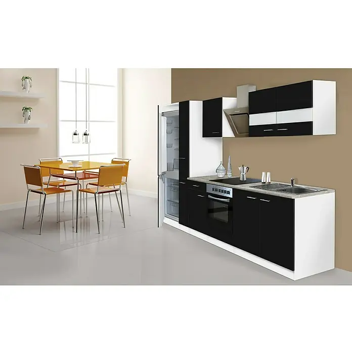 Respekta Küchenzeile KB300WSCGKE178 - Breite: 300 cm, Mit Elektrogeräten, Schwarz - Stimmungsaufnahme