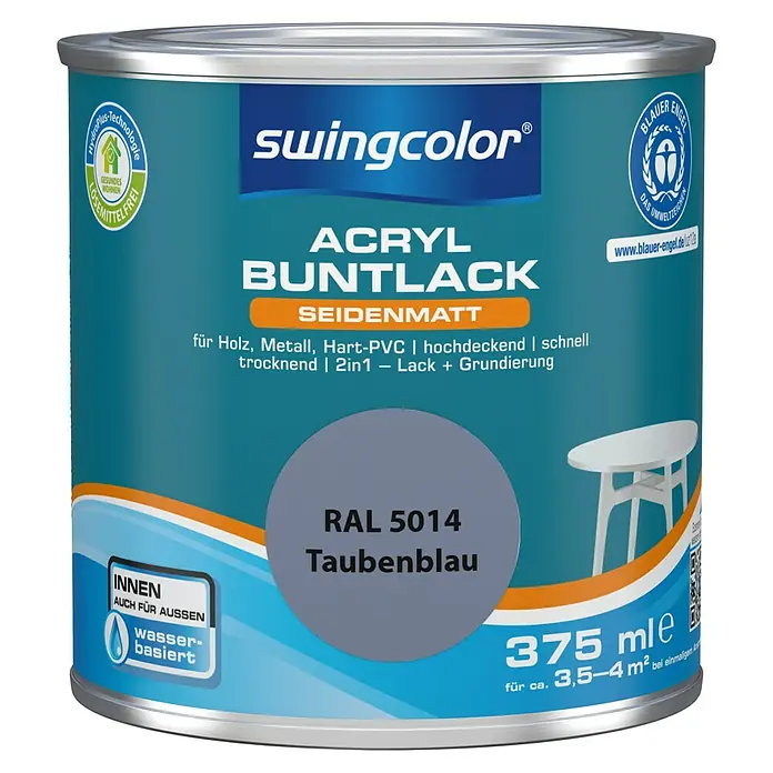 swingcolor Buntlack Acryl - Taubenblau, 375 ml, Seidenmatt - Vorderansicht