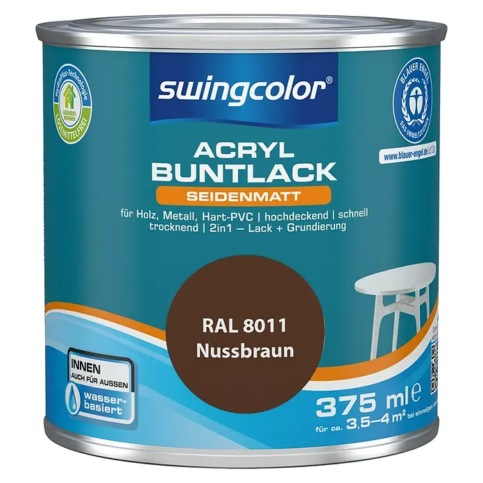 swingcolor Buntlack Acryl - Nussbraun, 375 ml, Seidenmatt - Vorderansicht