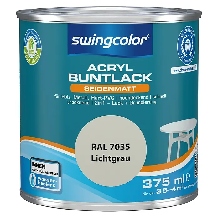 swingcolor Buntlack Acryl - Lichtgrau, 375 ml, Seidenmatt - Vorderansicht