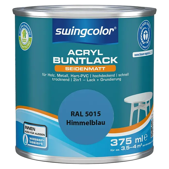 swingcolor Buntlack Acryl - Himmelblau, 375 ml, Seidenmatt - Vorderansicht
