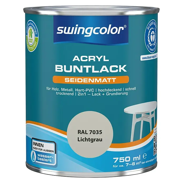 swingcolor Buntlack Acryl - Lichtgrau, 750 ml, Seidenmatt - Vorderansicht