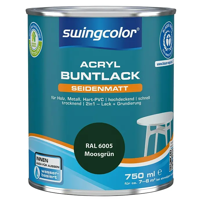 swingcolor Buntlack Acryl - Moosgrün, 750 ml, Seidenmatt - Vorderansicht