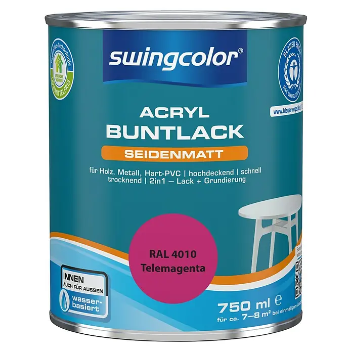 swingcolor Buntlack Acryl - Telemagenta, 750 ml, Seidenmatt - Vorderansicht