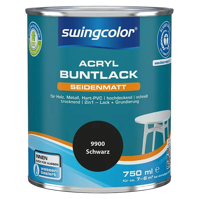swingcolor Buntlack Acryl - Schwarz, 750 ml, Seidenmatt - Vorderansicht