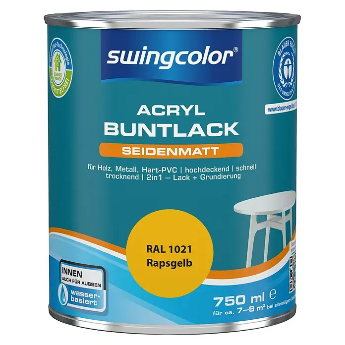 swingcolor Buntlack Acryl - Rapsgelb, 750 ml, Seidenmatt - Vorderansicht