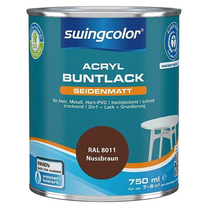 swingcolor Buntlack Acryl - Nussbraun, 750 ml, Seidenmatt - Vorderansicht