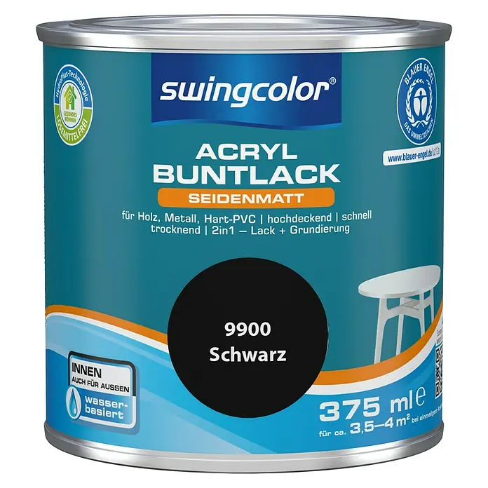swingcolor Buntlack Acryl - Schwarz, 375 ml, Seidenmatt - Vorderansicht