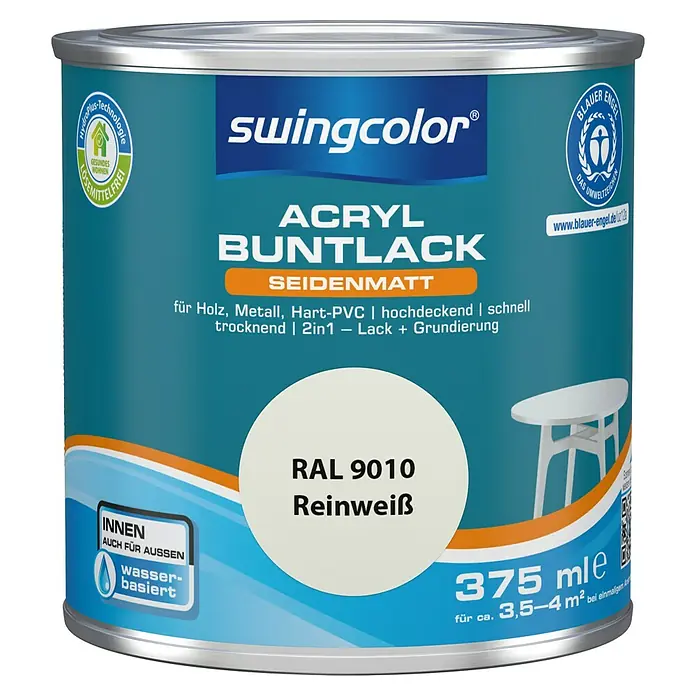 swingcolor Buntlack Acryl - Reinweiß, 375 ml, Seidenmatt - Vorderansicht